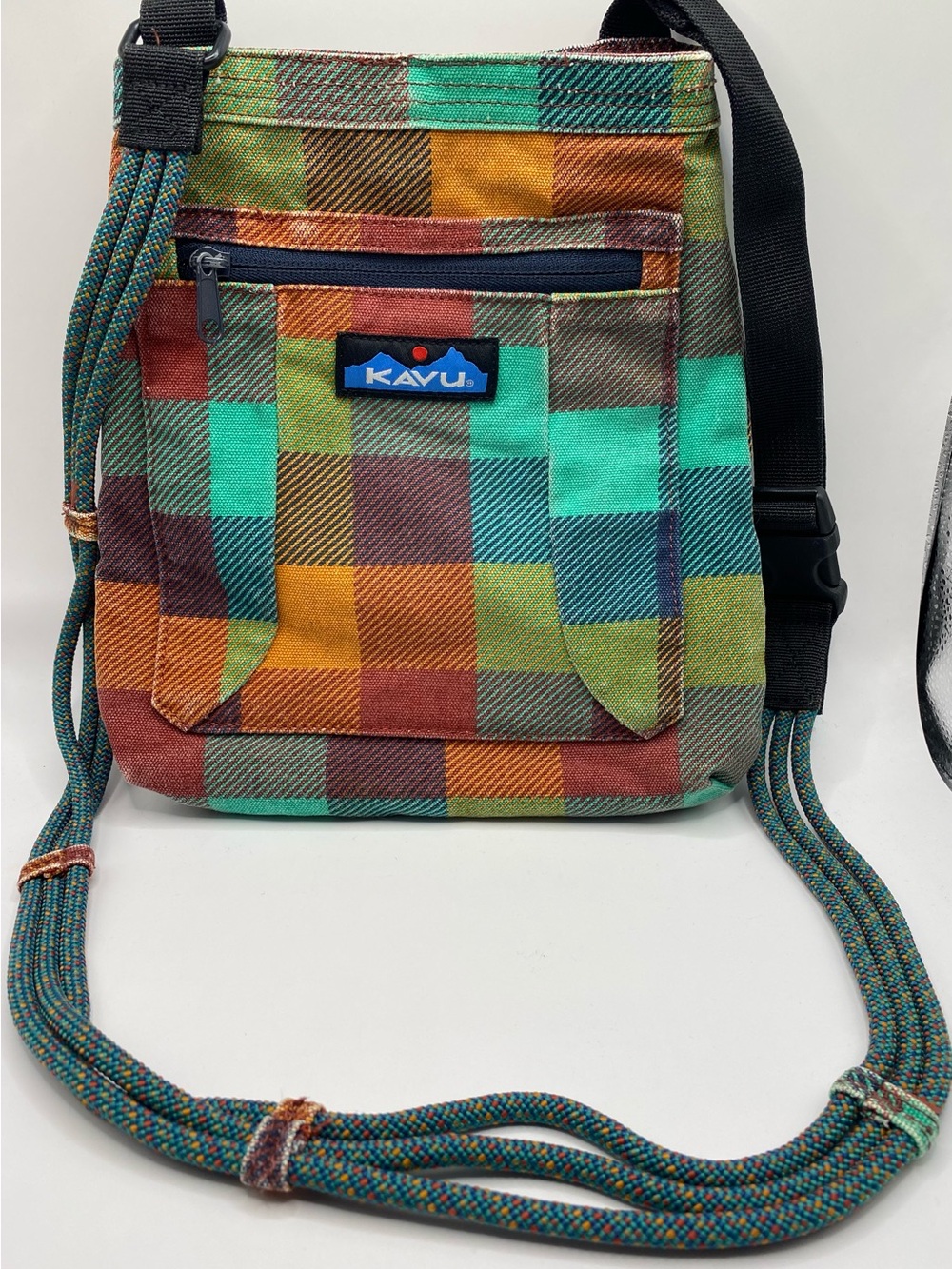 KAVU Blackberry Plaid Crossbody Keepalong Bag Outdoor Utility Purse